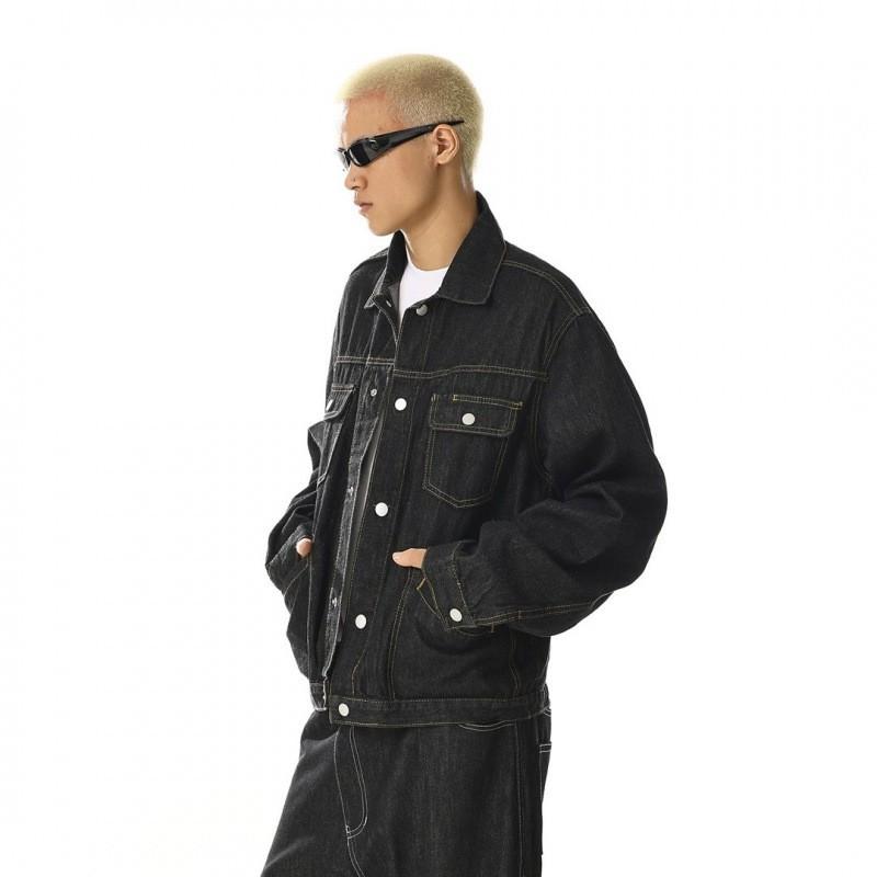 Mens Relaxed Fit Washed Denim Jacket With Multiple Pockets Casual Outerwear