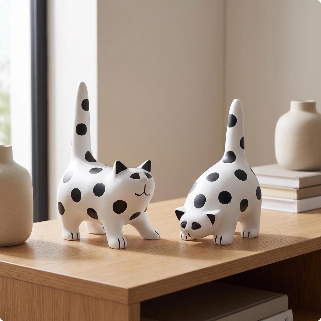 Resin Cat Figurine Cute Cartoon Ornament Minimalist for Desk, Bookshelf