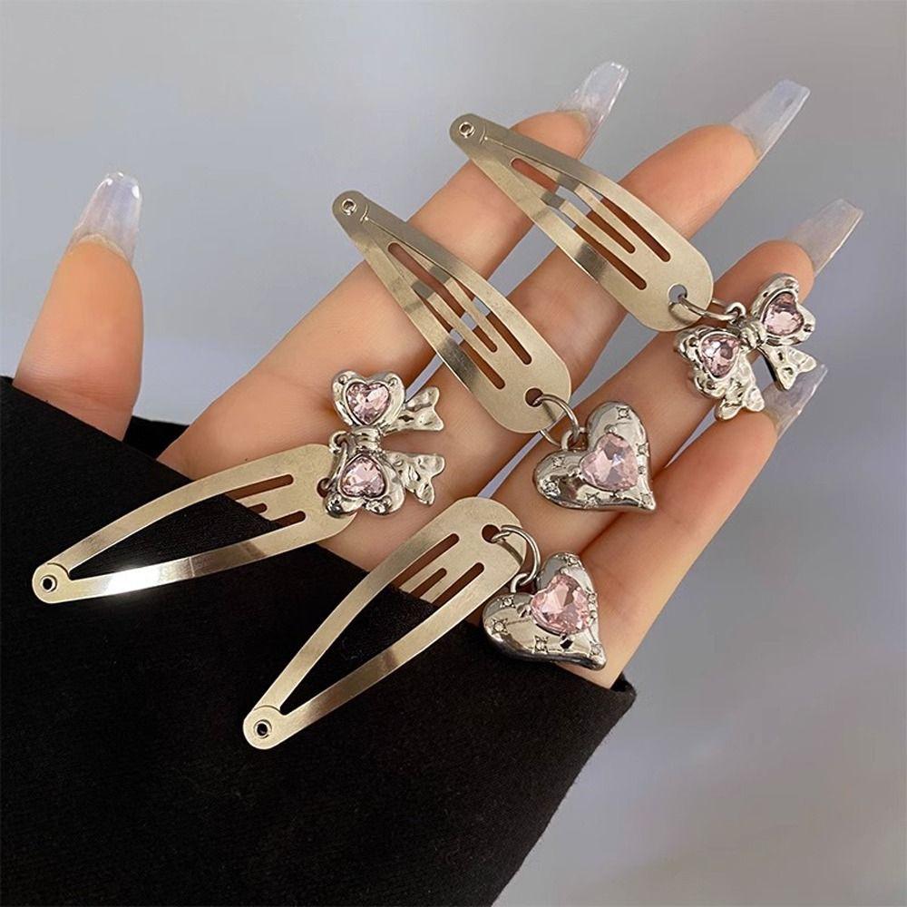 

Heart Heart Hair Clip Bow Bow Hair Pins Cute Y2K Silver Bb Clip Daily