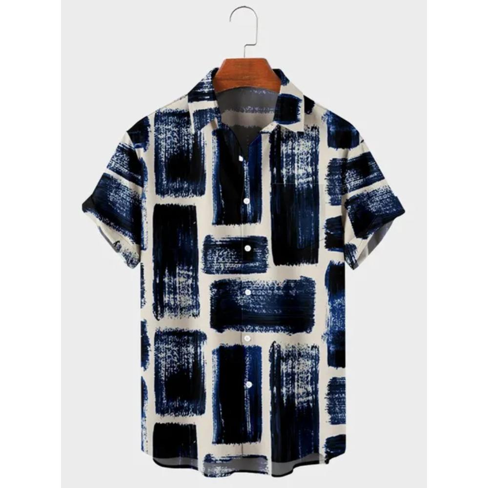 Hawaiian Men's Striped Shirts For Blouse Men Camisa Social Short Sleeve Casual Top Oversized Gym Clothing Fashion Male Vintage