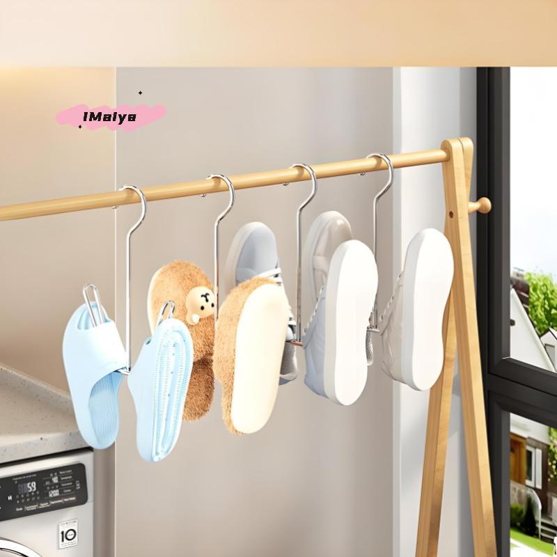 1/4Pcs U-Shaped Stainless Steel Shoe Drying Rack with Clothes Hanger Hook Space-Saving Wardrobe Storage Organizer Shoe Drying