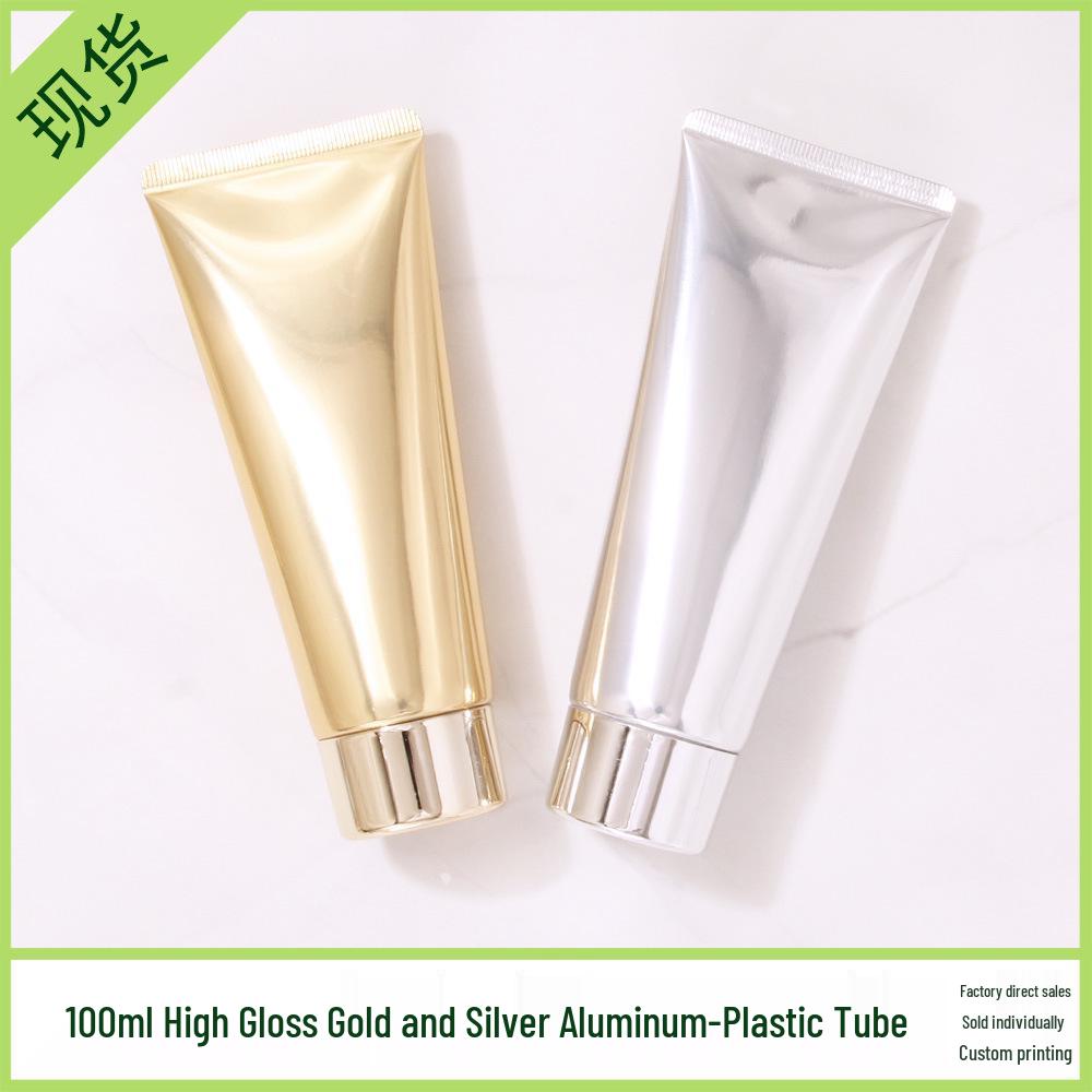 In Stock 100ml/100g High Gloss Gold-Silver Aluminum-Plastic Cosmetic Tube with Acrylic Cap - Refillable PE Empty Bottle