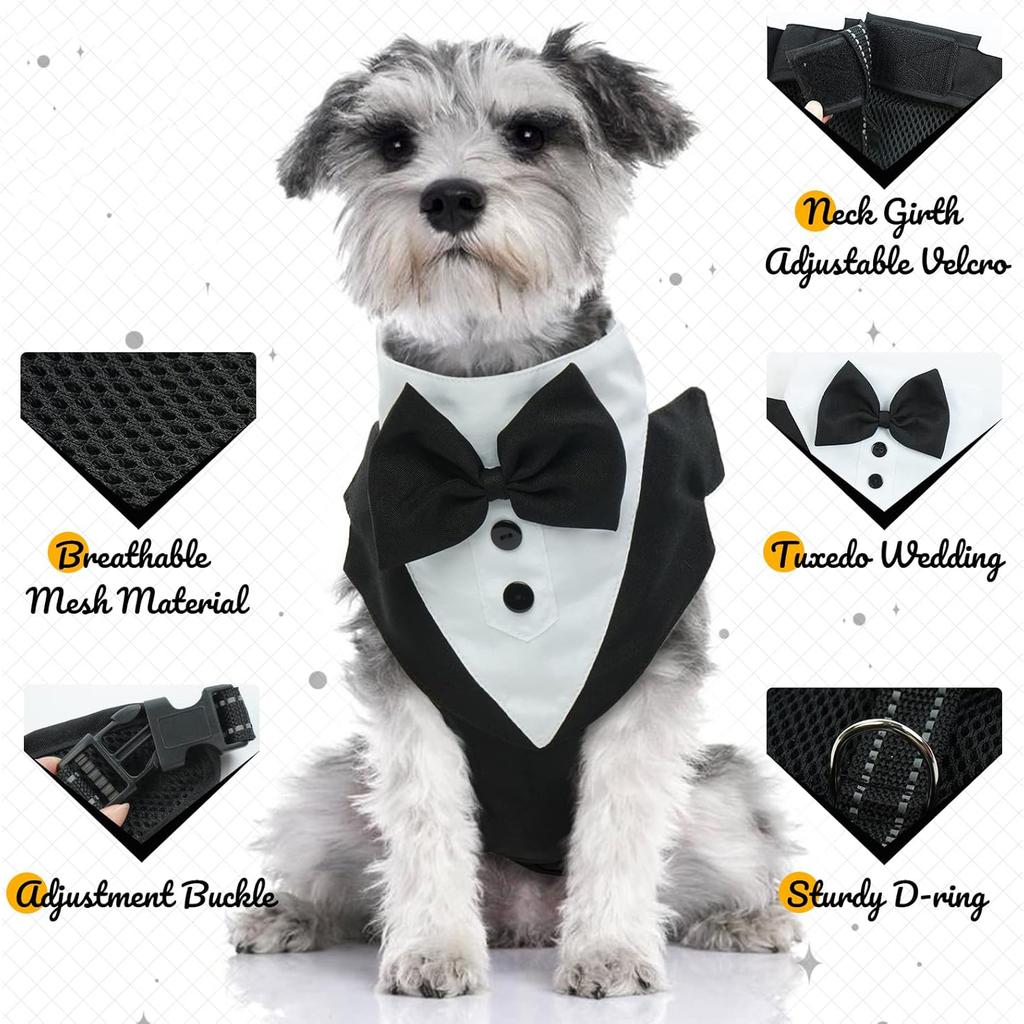 Dog Harness, Dog Christmas Vest with No Pull Dog Leash, Formal Puppy Harness with Bow Tie for Wedding