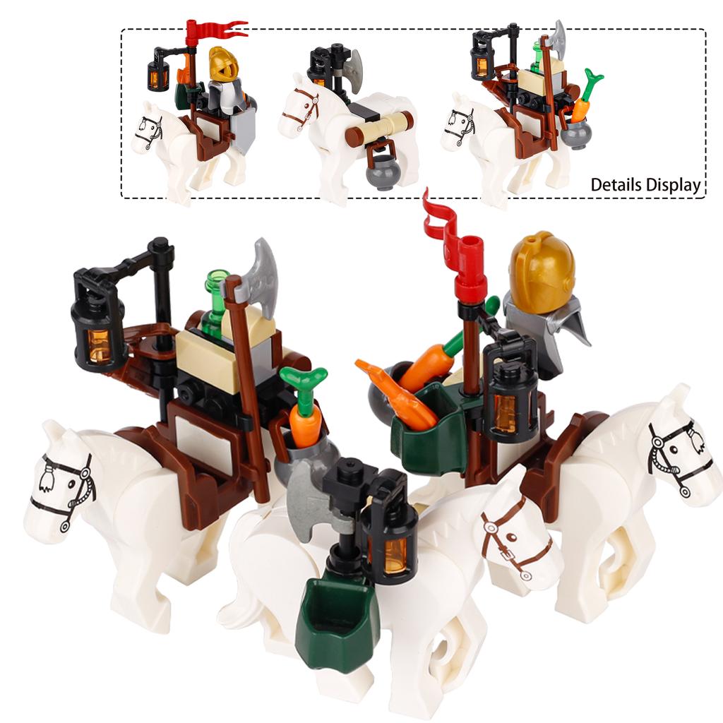 MOC Bricks War Medieval Carriage Building Blocks Knights Transport Cattle Cart Travelers Sachet Horse Chariot Prison Weapons Toy