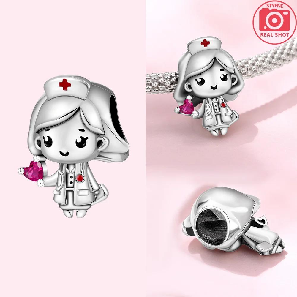 Exquisite Pendants Woman New Original Copper Pink Cherry Heart Star Footprint Charms Beads Fit Bracelet Jewelry Diy Gifts