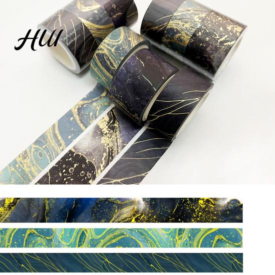 Golden Foil Washi Tape 3 Rolls Tape, Retro Plaid Leaf Pattern Decorative Journal Masking Adhesive for DIY Crafts, Journal, Planner, Scrapbooking