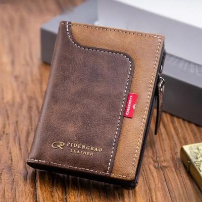 Mode Klassische Herren Geldbörse Hochwertiges Leder Geldklammer RFID Diebstahlschutz Kreditkartenhalter Kurze Reißverschluss Geldbörse
