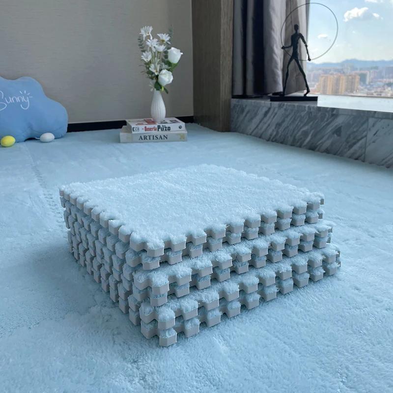10Pcs Soft Plush Puzzle Carpet Play Mat 30*30*1CM Room Warm Playmat Interlocking Exercise Tiles Fluffy Area Decoration Mat Rug
