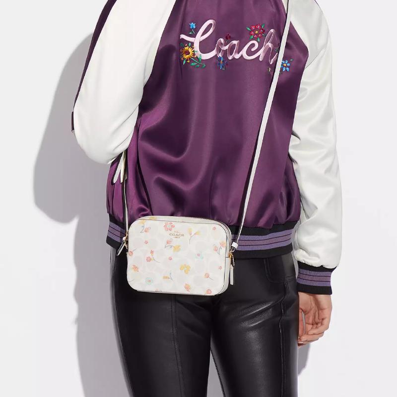 Coach Camera 20 Floral Leather Crossbody Bag Small Women bags White C8700-IMCAH
