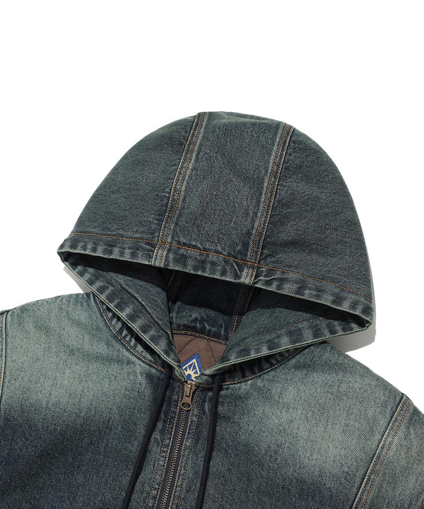 Istkunst Paneled Denim Hood Zip-Up_Green(Ik2Efmd111A)