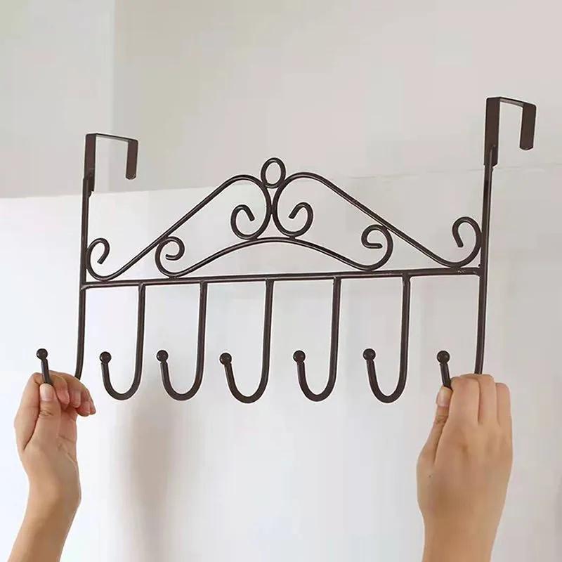 Over The Door Hook Rack No Drilling Wall Mounted Storage Organizer Heavy Duty Metal Door Hanger for Clothes Bags Towels and Accessories