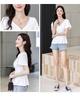 Frühling/Sommer 2025 Damen V-Ausschnitt Kurzarm T-Shirt - Koreanischer Stil mit süßen Rüschenärmeln
