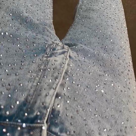 Faux Pearl Jeans for Women High Waist Straight Leg Stretch Denim Pants Casual Wide Leg Beaded Baggy Pants
