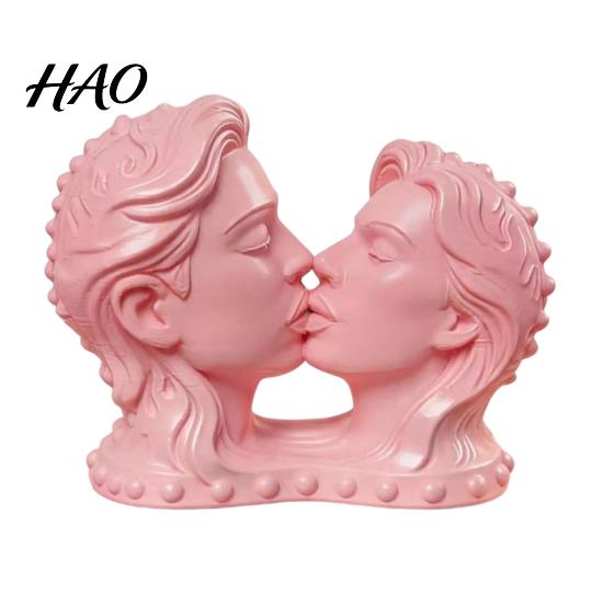 Elegant Sculptures 3D Printed Couple Kissing Head Sculpture, White Modern Art Statue Sentimental Gift for Anniversary Living Room Bedroom, Minimalist