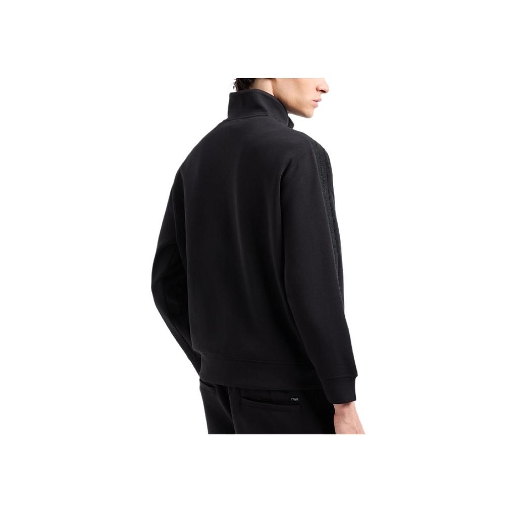 Emporio Armani Solid Color Stand Collar Embroidered Strap Zipper Hoodie Men Hoodies Black 6D1MA8-1JHSZ-0999