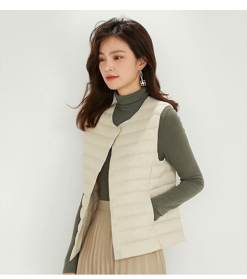 Women's Plus Size Collarless Down Vest - Short, Warm Shoulder Cape Jacket for Middle-aged and Young