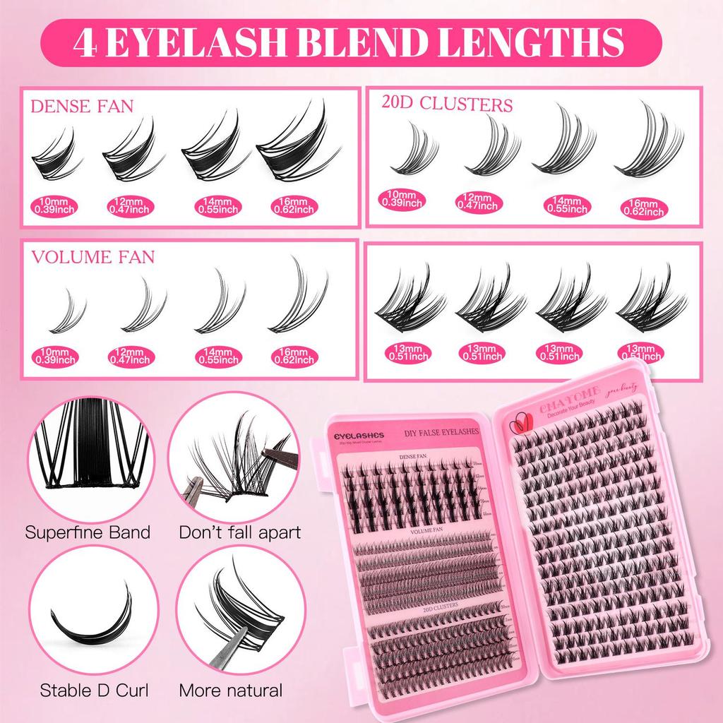 Premium DIY Mixed Cluster False Eyelash Set - 547 Dense, Curled Segments for a Customized Look