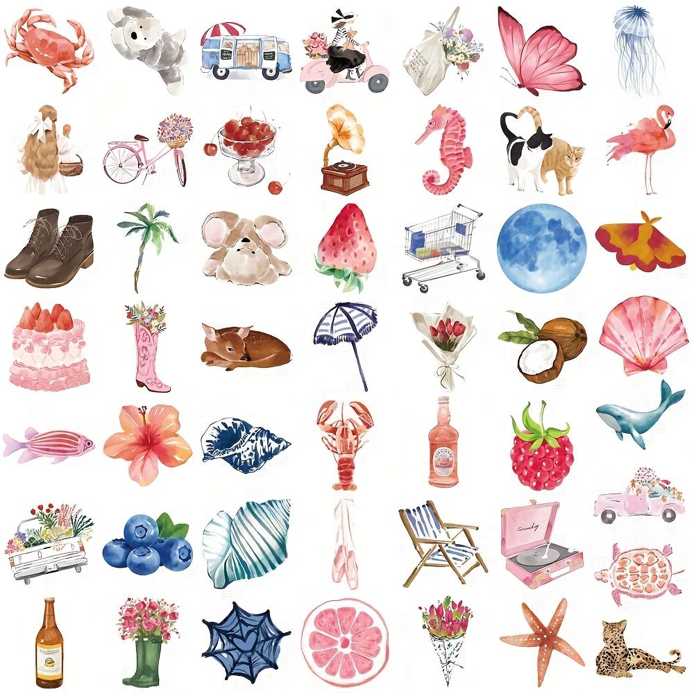 50pcs Watercolor Diary Scrapbook Stickers Decoration Phone Cases Notebooks Luggage Water Bottles Scrapbooking DIY Stickers