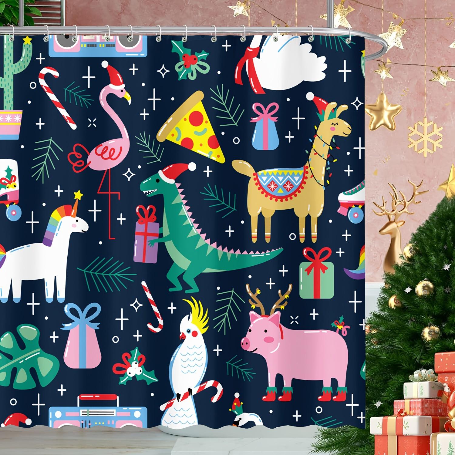 Christmas Shower Curtain, Cartoon Christmas Gift Shower Curtain, Pure Polyester Fabric Shower Curtain (Blue,48x72inch 120x180cm) синий