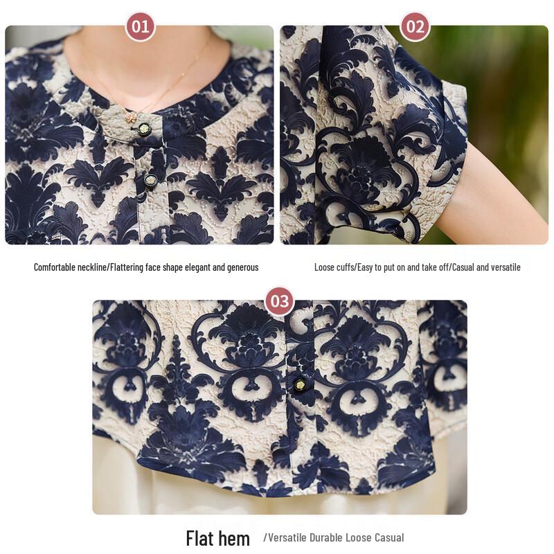 Elegant Short-Sleeve Summer Blouse for Middle-Aged Women