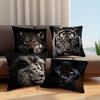 Four Animal Head Pillowcases: Lion, Tiger, Black Panther, and Wolf Sofa Cushion Cover Home Room Decoration 2D Flat Printing