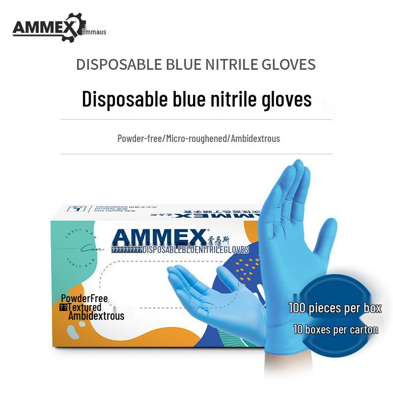

AMMEX High Elasticity Blue Nitrile Gloves, Powder-Free, Acid and Alkali Resistant for Housework and Cleaning.