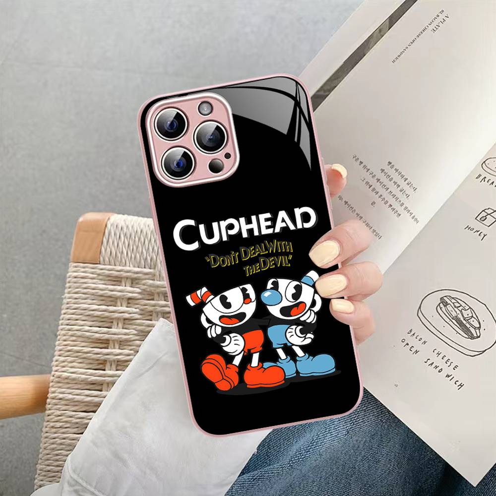 Anime Cuphead Cartoon For IPhone 14 13 12 Mini 11 Pro XS Max X XR 14 Plus Tempered Glass Cover