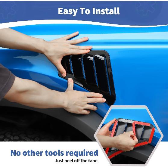 RT-TCZ for Bronco Front Side Fender Vents Trim Compatible with Ford Bronco 2021-Present Black Exterior Accessories 2pcs