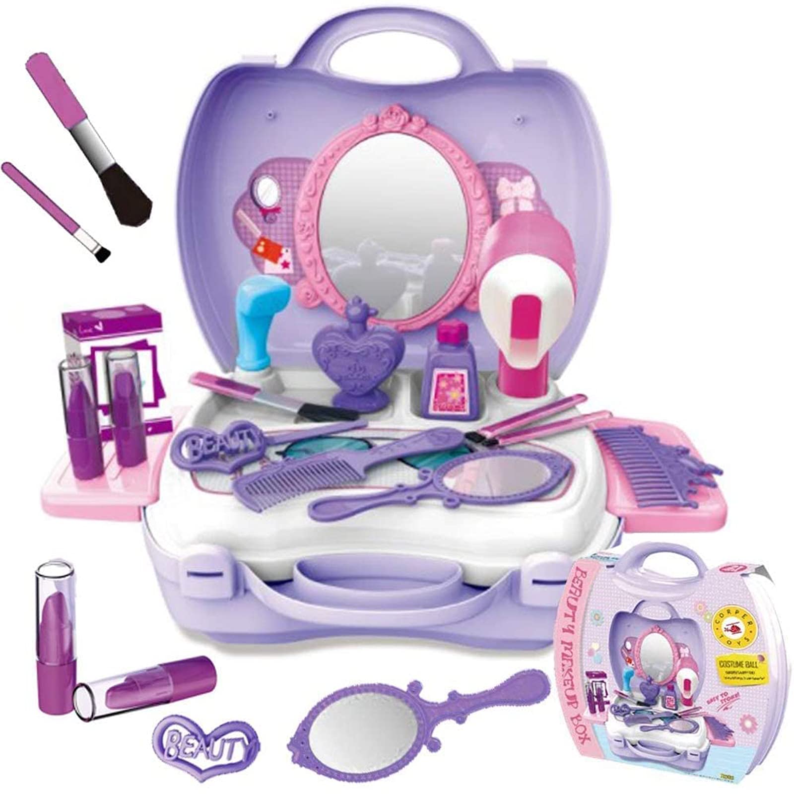 

CORPER TOYS Игрушка для макияжа, Набор для макияжа для ролевых игр, Набор косметики, Набор в чемоданчике для хранения для девочек, Рождество