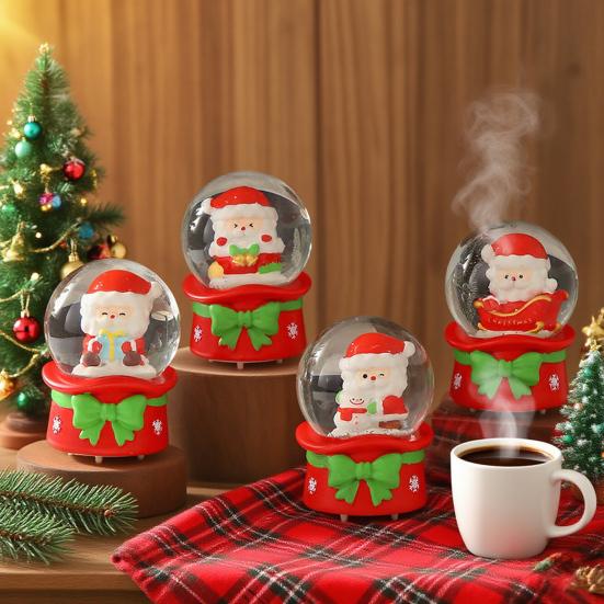 4.5/6.5CM Christmas Glowing Faux Crystal Ball Ornament LED Light-up Santa Claus Figurine Inside Clear Sphere Holiday Party Home Office Desktop