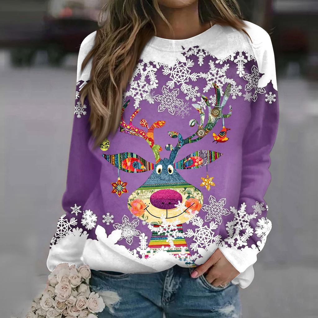 Dámské topy s kulatým výstřihem Bavlna Dámská Ležérní móda Potisk Dlouhý rukáv Svetr s výstřihem Halenka