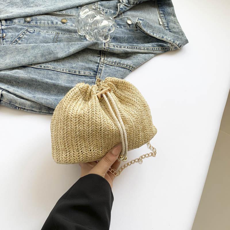 

Fashionable Woven Bucket Bag For Women Mid-sized Crossbody Chic Khaki