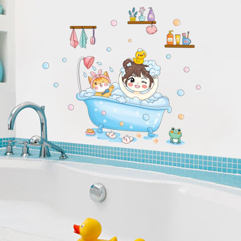 Cartoon Bathtub Bathroom Decorative Wall Stickers Self-adhesive Wall Stickers Waterproof Stickers Bathroom Stickers Creative Wall Surface