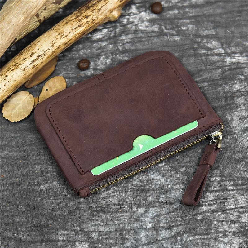 Men'S Crazy Horse Leather Change Bag Simple And Small Card Bag First Layer Cowhide Zipper Small Money Bag Casual Wallet