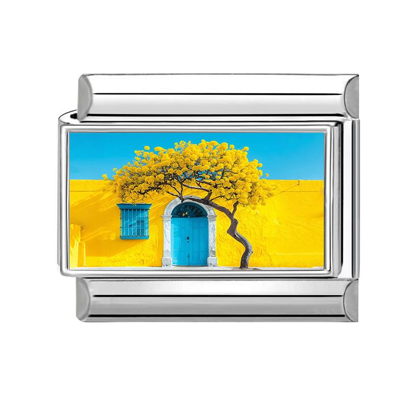 Y2K Spring Summer Scenery Series Beach Forest Lake Italian Charm Links 9mm Bracelets Bangle Stainless Steel DIY Making Jewelry