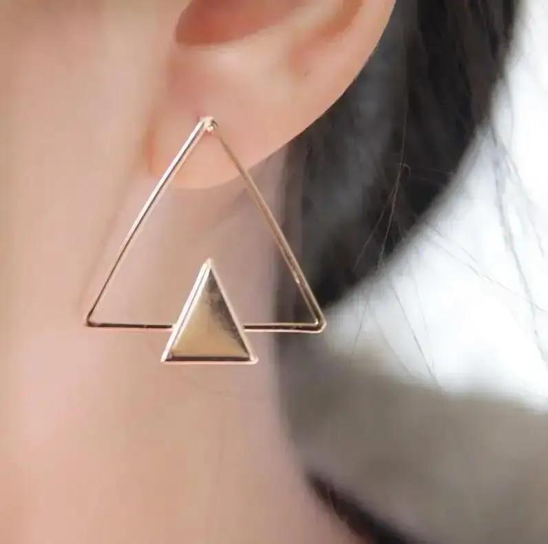 Simple Fashion Women Jewelry Gold Plated Double Triangles Stud Earrings Plugs for Girl Trend Elegant Accessories Creative Gifts