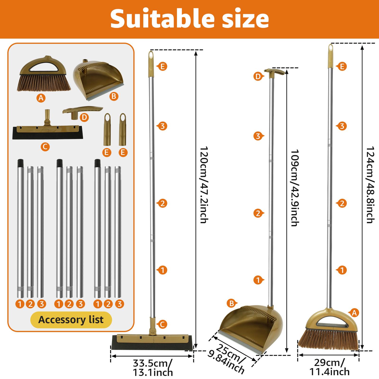 Squeegee Broom Dustpan Floor Brush Set Indoor Non-stick Hair Broom Long Handle Broom with Stand Thickened Up Dustpan Combo Set