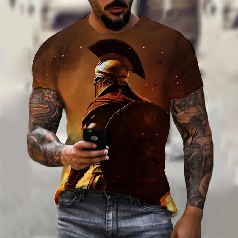 Vintage T Shirts For Men Spartan Pattern 3D Printed Short Sleeve Summer Fashion Oversized T-shirt  Men's Casual Clothing Tops