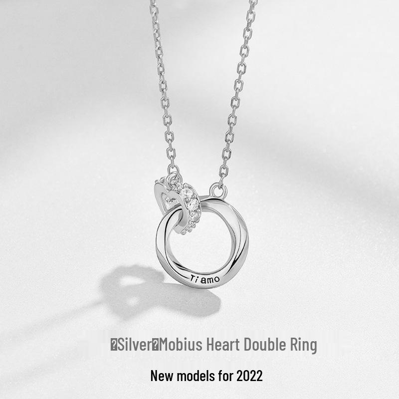 Elegant 2022 Trendy Heart Shaped Double Ring Mobius Necklace for Women in Titanium Steel