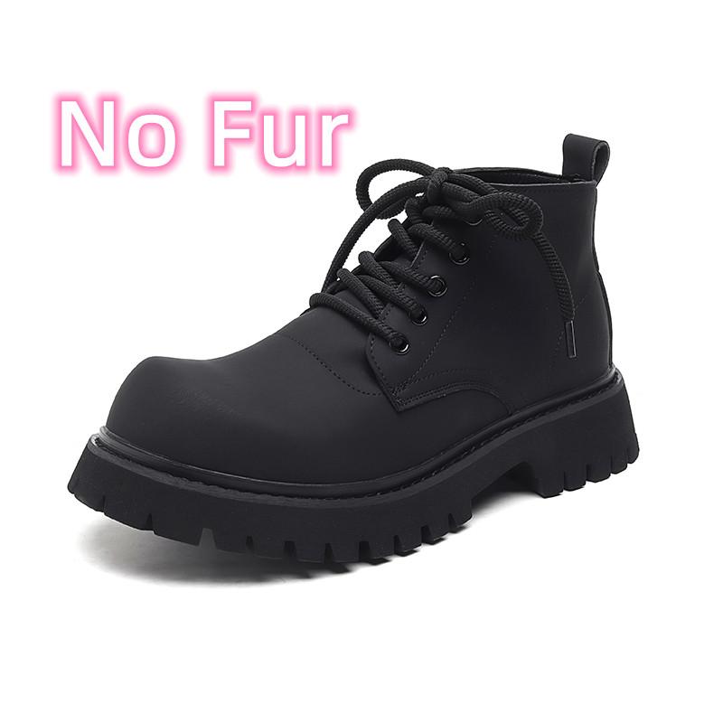 Winter Velvet Lace Up Outdoor Ankle Boot Business Formal High Top Leather Shoes New Thick Soled Round Toe Men's Motorcycle Boots