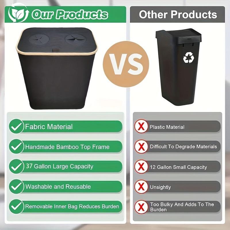 Foldable Fabric Recycling Bin with Lid, Large 140L Storage Box, Double-hole Bottle Holder with Lid, Eco-friendly