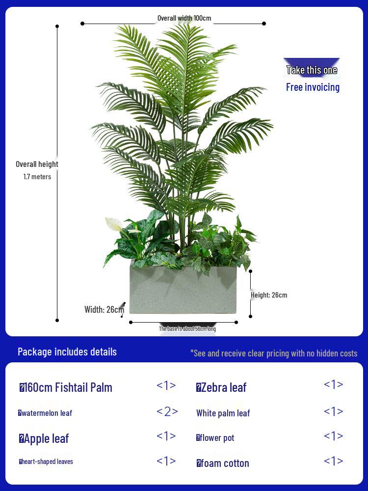 Luxury Fishtail Palm Artificial Tree for Indoor Living Room Decor - Bionic Green Plant In Pot for Floor Landscaping.