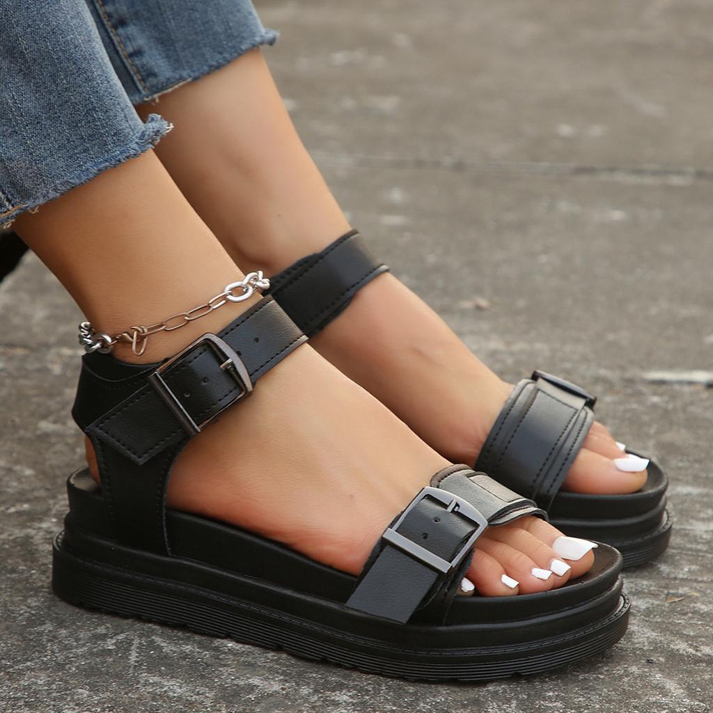 Fashion Women's Sandals 2025 New Platform Sandal Peep Toe Metal Buckle Stitch Roman Sandal Large Size Trend Casual Sport Women's Sandals