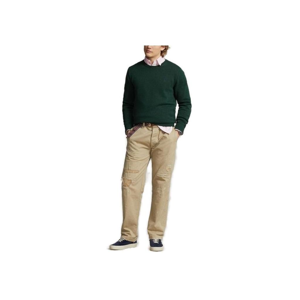 Polo Ralph Lauren FW23 Solid Color Logo Embroidered Ribbed Knit Sweater Men Sweater Green MNPOSWE16821639-300