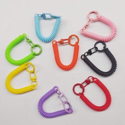 Retractable Coil Springs Keychain Colorful Elastic Straps Spiral Spring Lanyard Metal Clasp DIY Telescopic Spring Key Ring