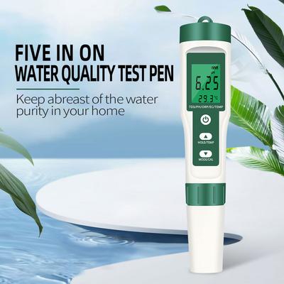 5 In 1 Water Quality Tester Monitor PH EC TDS Temperature ORP Meter for Pools Drinking Water Aquariums Digital Quality Detector