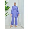 Women's Double Breasted Collar Belted Hijab Crepe Suit