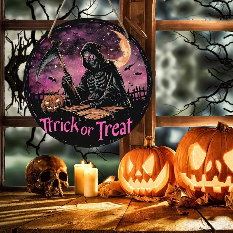 Halloween Witch Signs Pumpkin Porch Wooden Ornament Skull Decorative Signs Festive Home Ornament for Front Door Wall Window