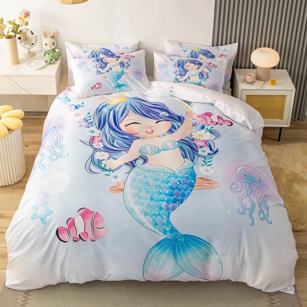 Comforter Mermaid Space Mermaid Bedding Purple Mermaid King Comforter Sets For Girls Galaxy Mermaids Bedding 3Pcs