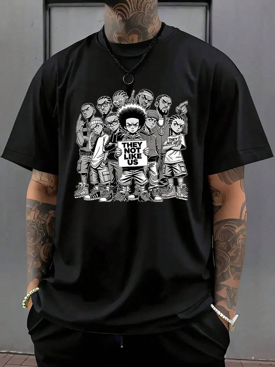 

[Cartoon Print Summer Tee] Men s Casual Summer Graphic T-Shirt - They Like Us C S разноцветный